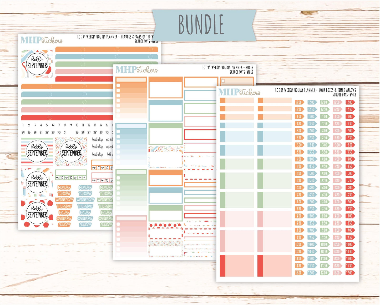 SEPTEMBER Weekly Hourly Planning Kits for 7x9 Erin Condren Planners. "School Days" || ECWHR