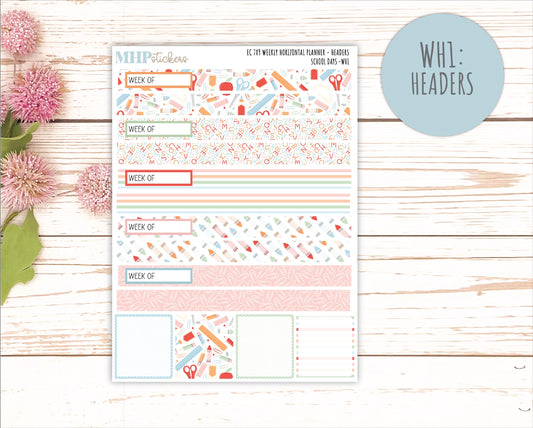 SEPTEMBER Weekly Horizontal Planning Kit for 7x9 Erin Condren Planners. "School Days" || ECWH