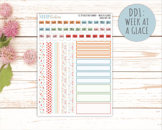 SEPTEMBER Daily Duo Sticker Kit for 7x9 Erin Condren Planners. "School Days" || ECDD