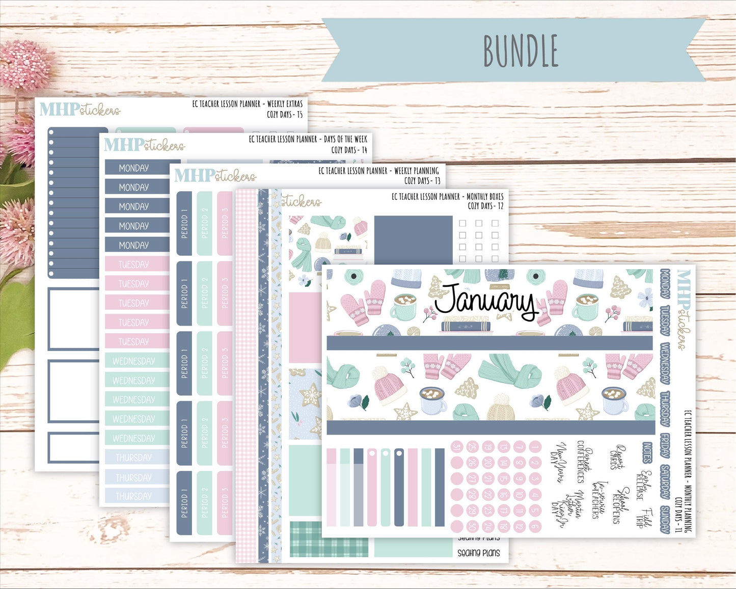 JANUARY Stickers for EC Teacher Lesson Planner. 2025 Collection "Cozy Days" || ECT