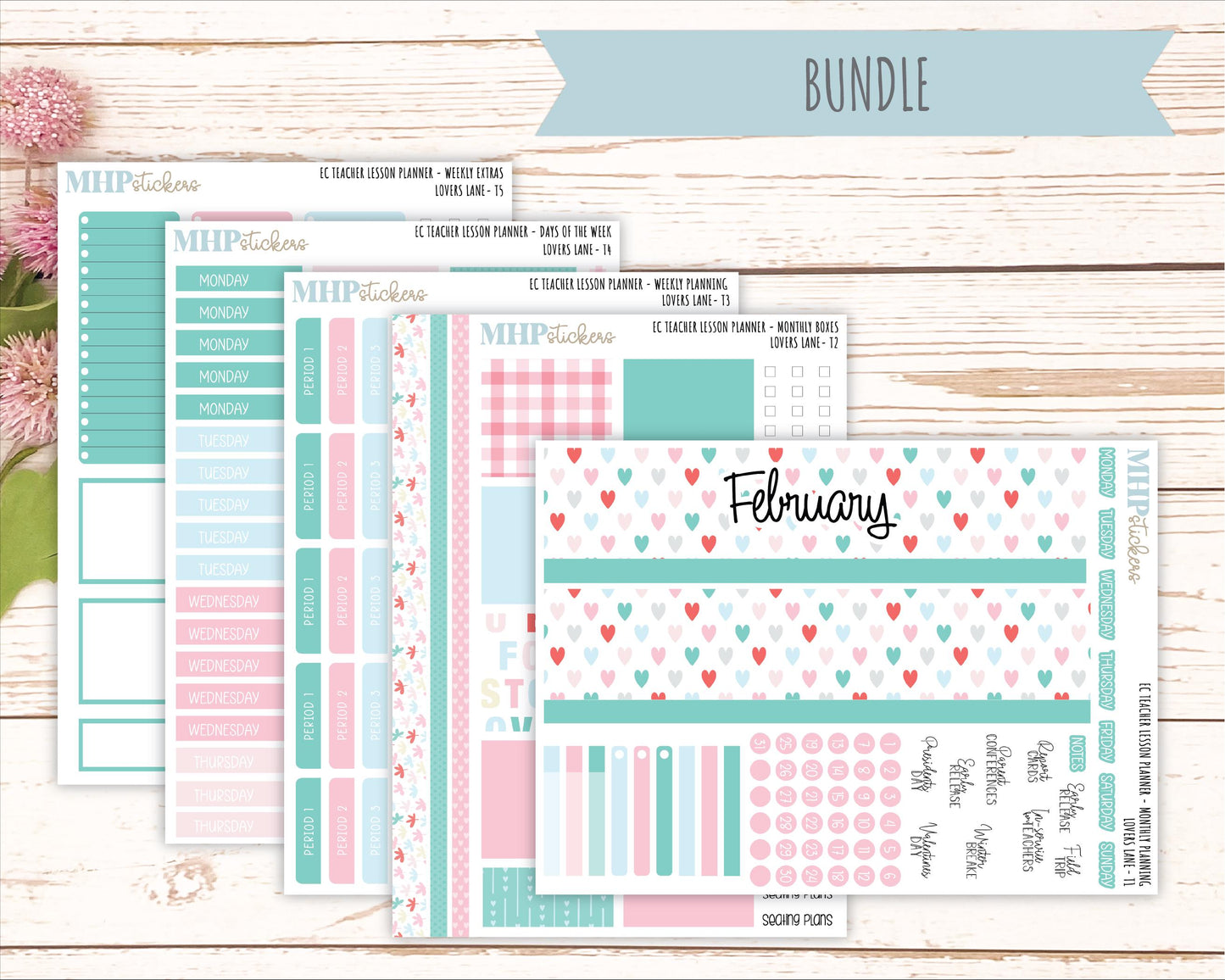 FEBRUARY Stickers for EC Teacher Lesson Planner. 2025 Collection "Lover's Lane" || ECT