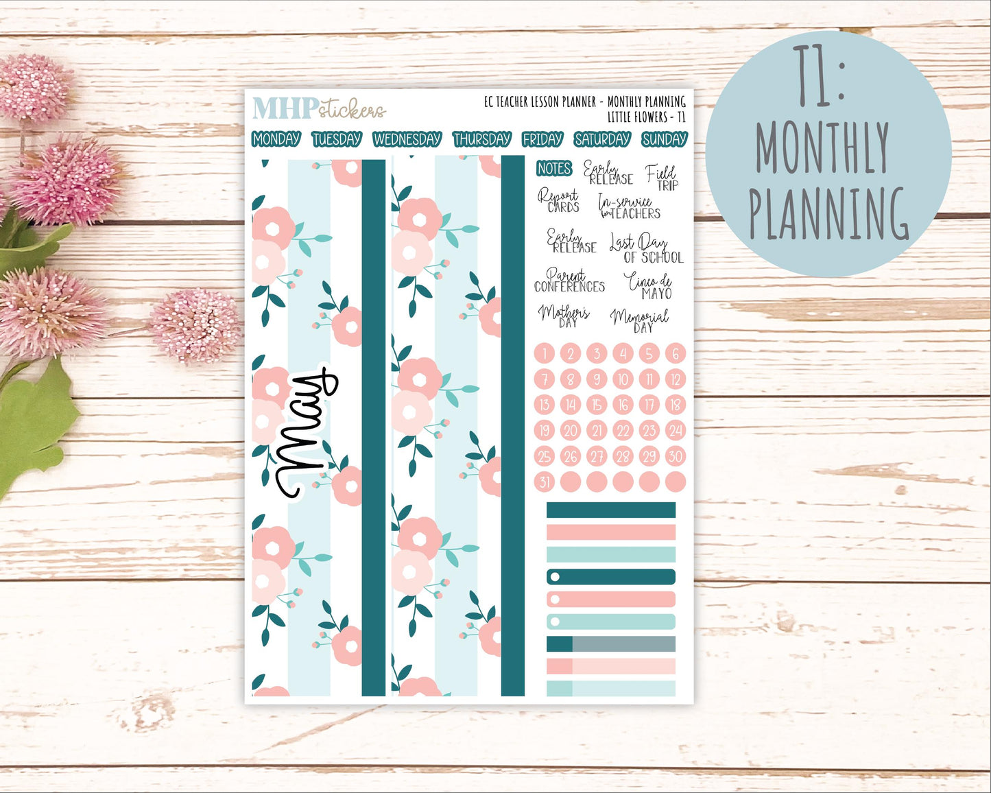 MAY Stickers for EC Teacher Lesson Planner. 2025 Collection "Little Flowers" || ECT