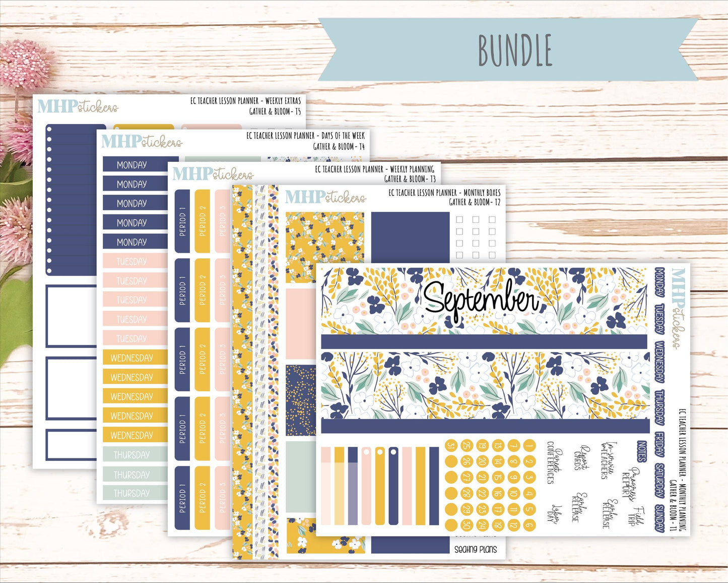 SEPTEMBER Stickers for EC Teacher Lesson Planner. 2025 Collection "Gather & Bloom" || ECT