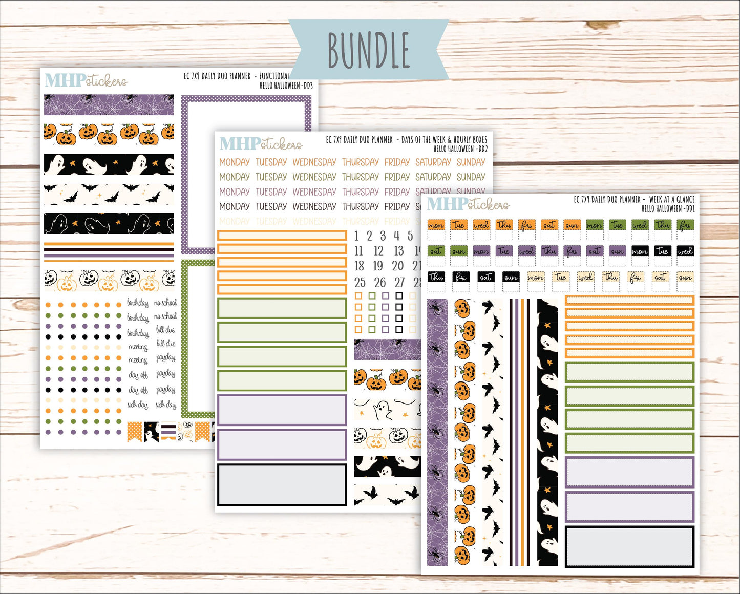 OCTOBER Daily Duo Sticker Kit for 7x9 Erin Condren Planners. "Hello Halloween" || ECDD