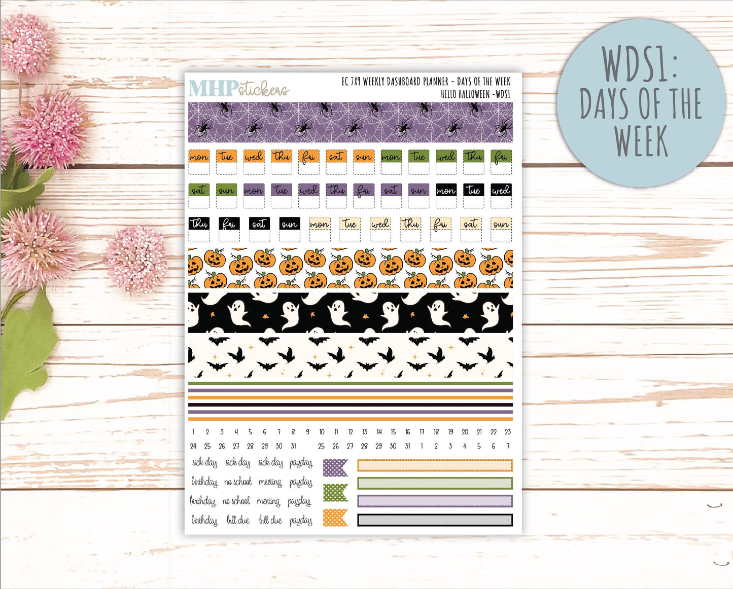 OCTOBER Weekly Dashboard Kit for 7x9 Erin Condren Planners. "Hello Halloween" || ECWDS