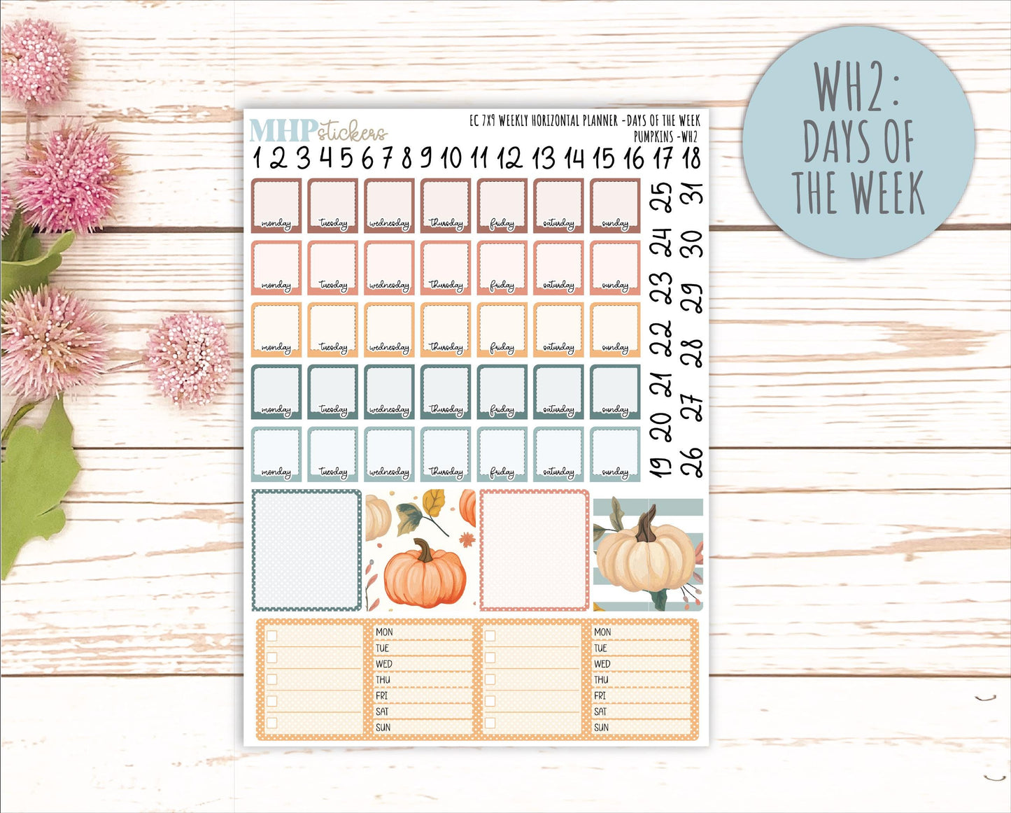 OCTOBER Weekly Horizontal Planning Kit for 7x9 Erin Condren Planners. "Pumpkins" || ECWH