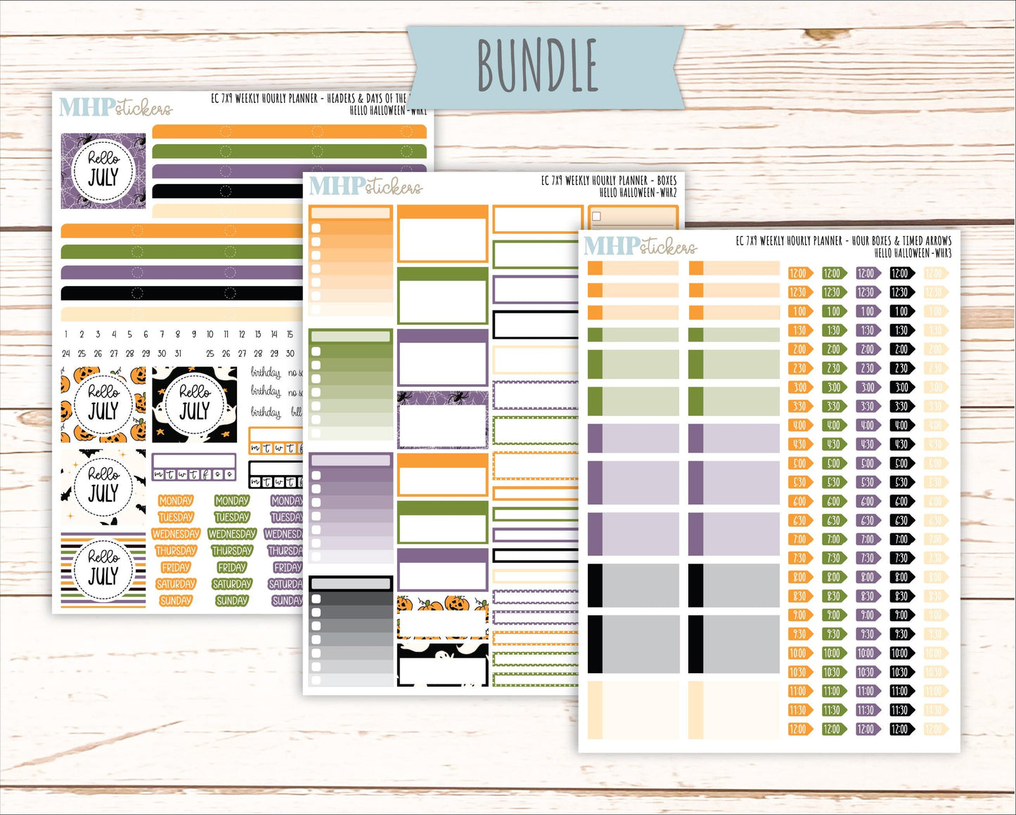 OCTOBER Weekly Hourly Planning Kits for 7x9 Erin Condren Planners. "Hello Halloween" || ECWHR