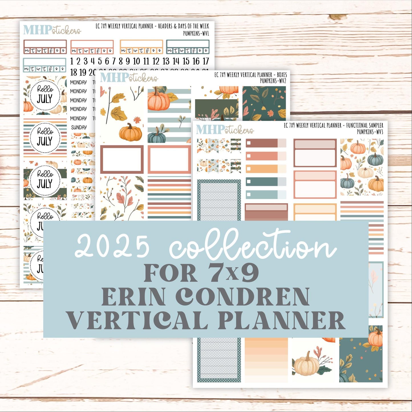 OCTOBER Weekly Vertical Kits for 7x9 Erin Condren Planners. "Pumpkins" || ECWV