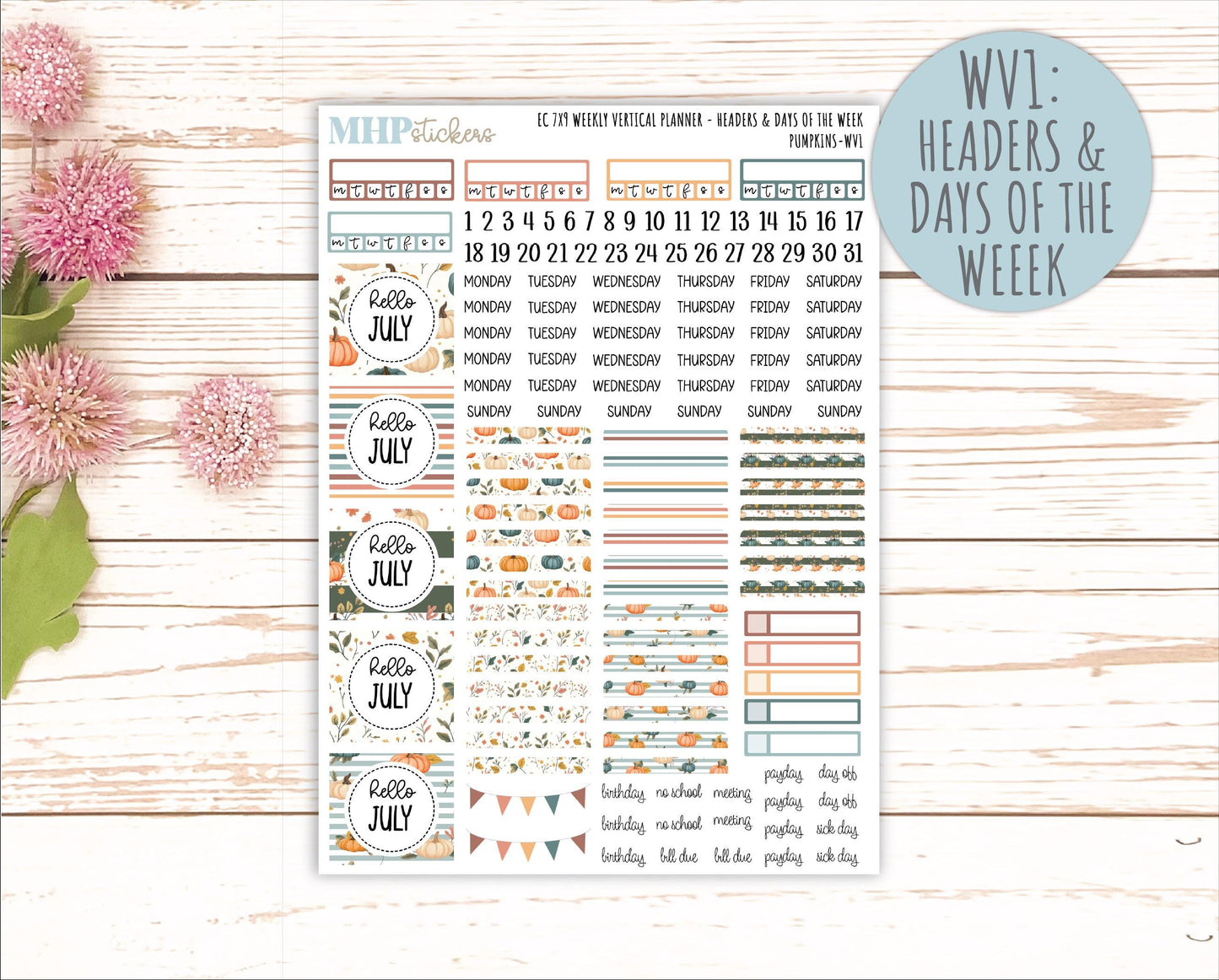 OCTOBER Weekly Vertical Kits for 7x9 Erin Condren Planners. "Pumpkins" || ECWV