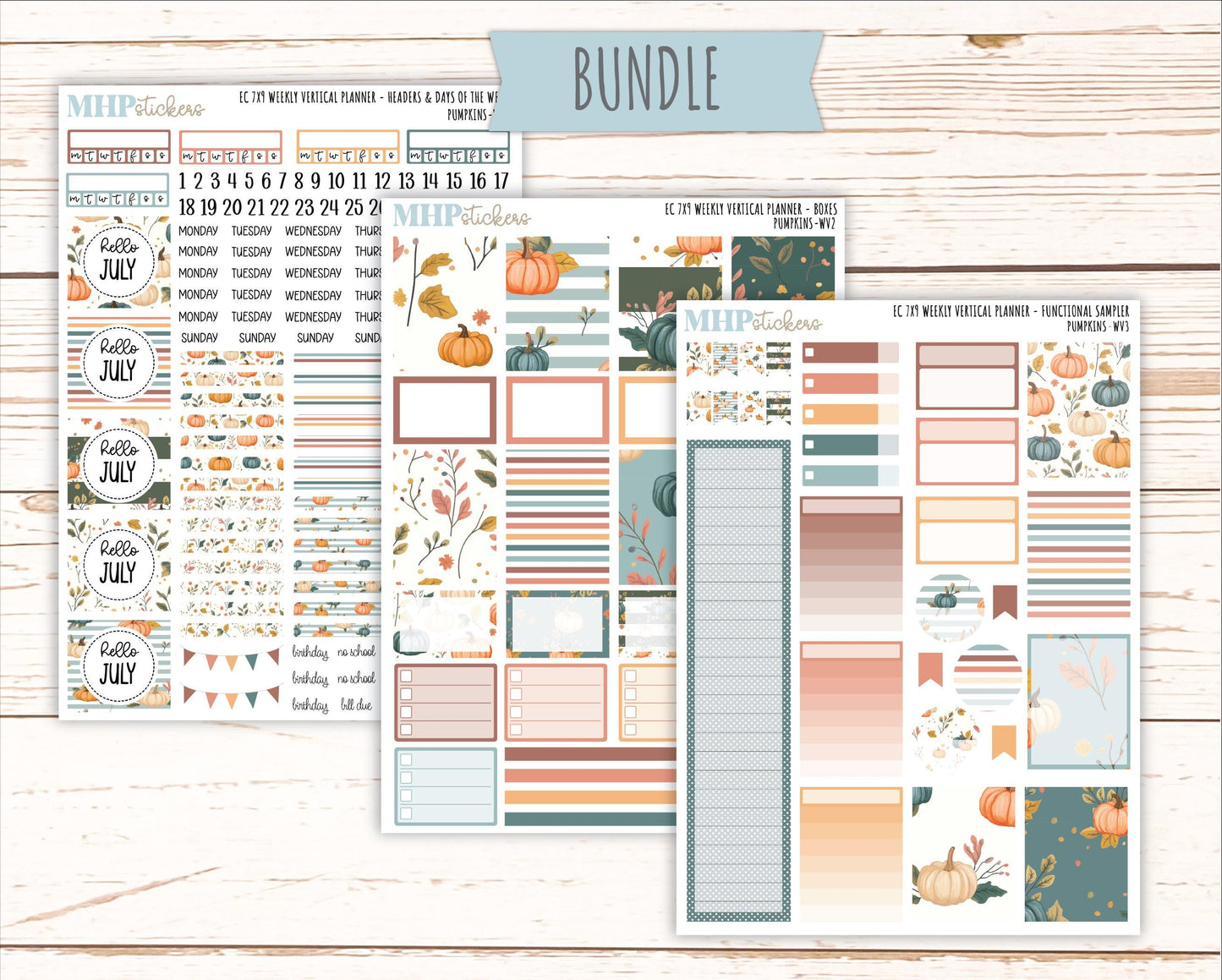 OCTOBER Weekly Vertical Kits for 7x9 Erin Condren Planners. "Pumpkins" || ECWV