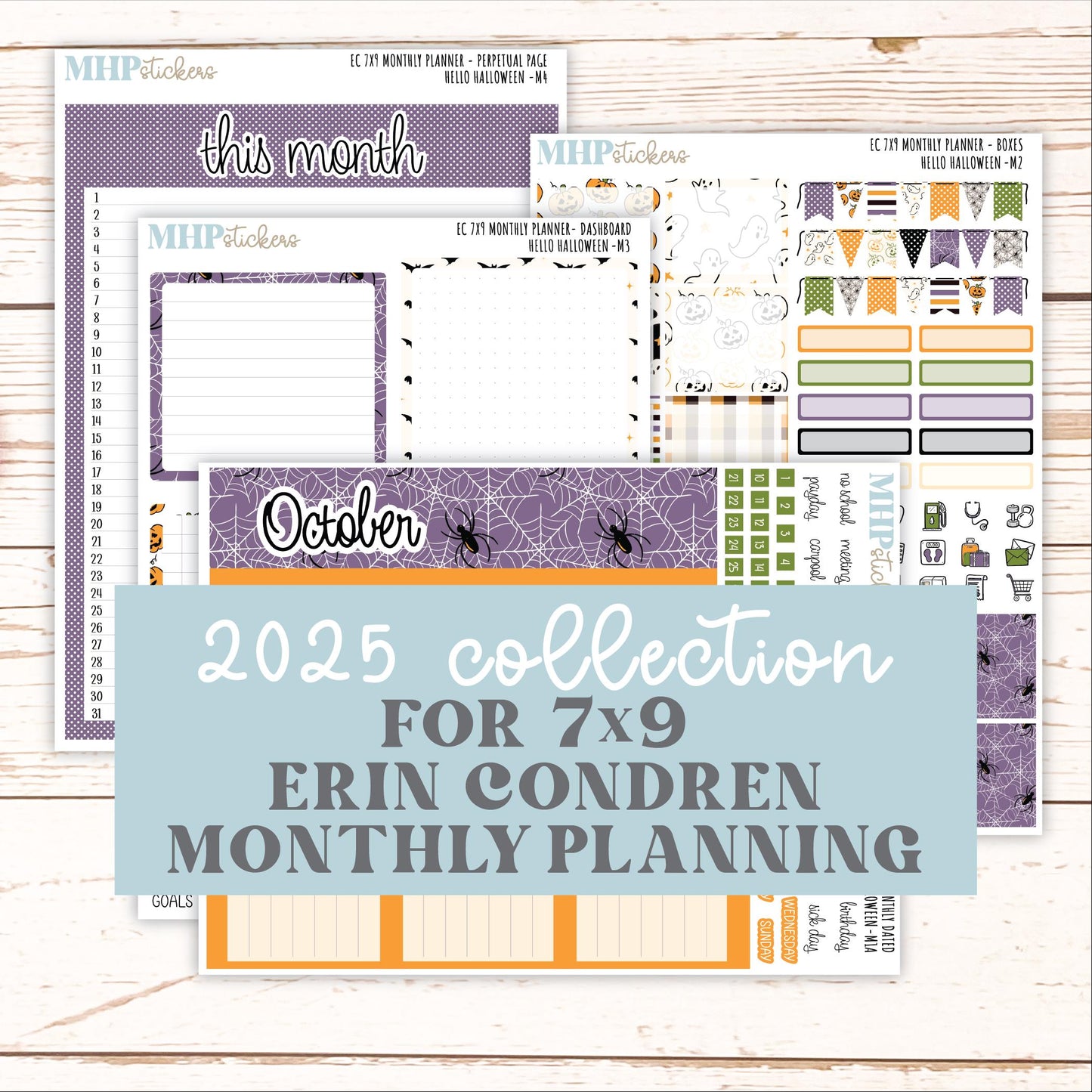 OCTOBER MONTHLY Kit for 7x9 Erin Condren Planners. 2025 Collection "Hello Halloween" || ECM