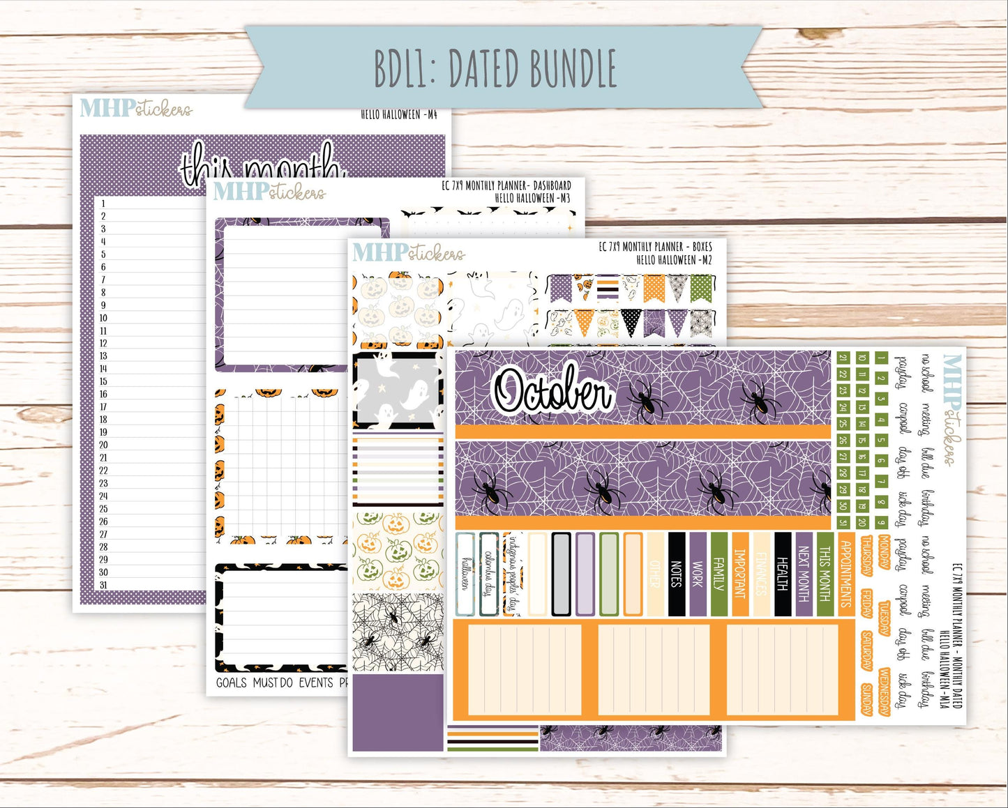OCTOBER MONTHLY Kit for 7x9 Erin Condren Planners. 2025 Collection "Hello Halloween" || ECM