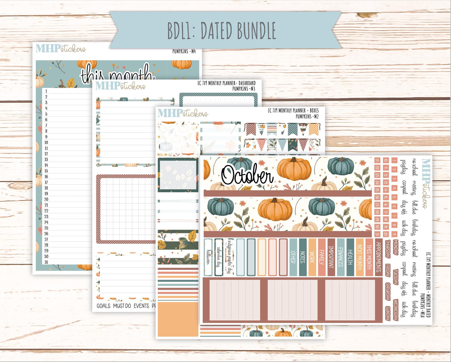 OCTOBER MONTHLY Kit for 7x9 Erin Condren Planners. 2025 Collection "Pumpkins" || ECM