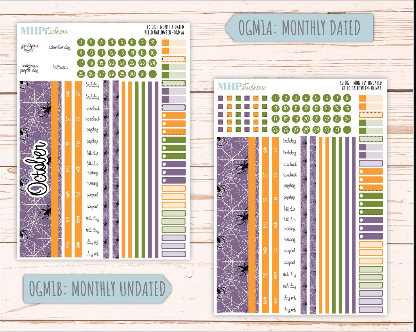 OCTOBER 2025 Stickers for Original Size Horizontal & Vertical Laurel Denise Planners. "Hello Halloween" || OG