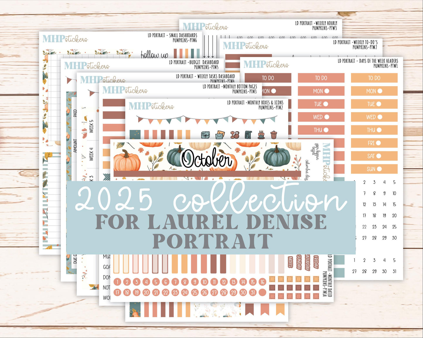 OCTOBER 2025 Stickers for Laurel Denise Portrait Planners. "Pumpkins || PT