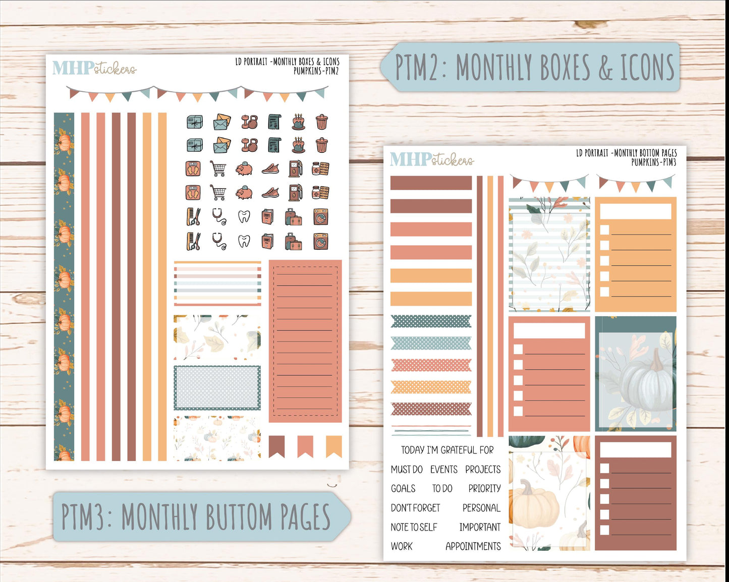 OCTOBER 2025 Stickers for Laurel Denise Portrait Planners. "Pumpkins || PT