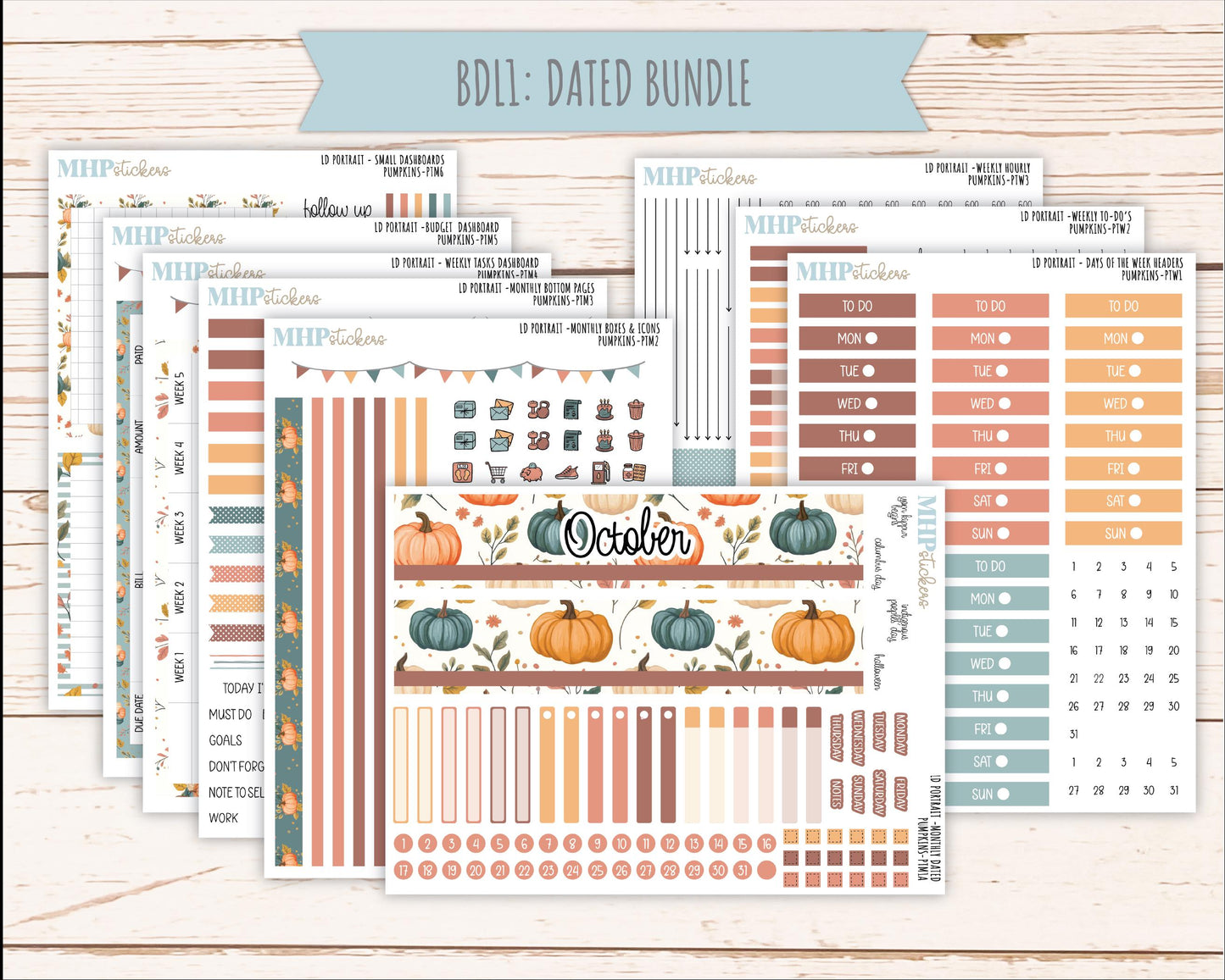 OCTOBER 2025 Stickers for Laurel Denise Portrait Planners. "Pumpkins || PT