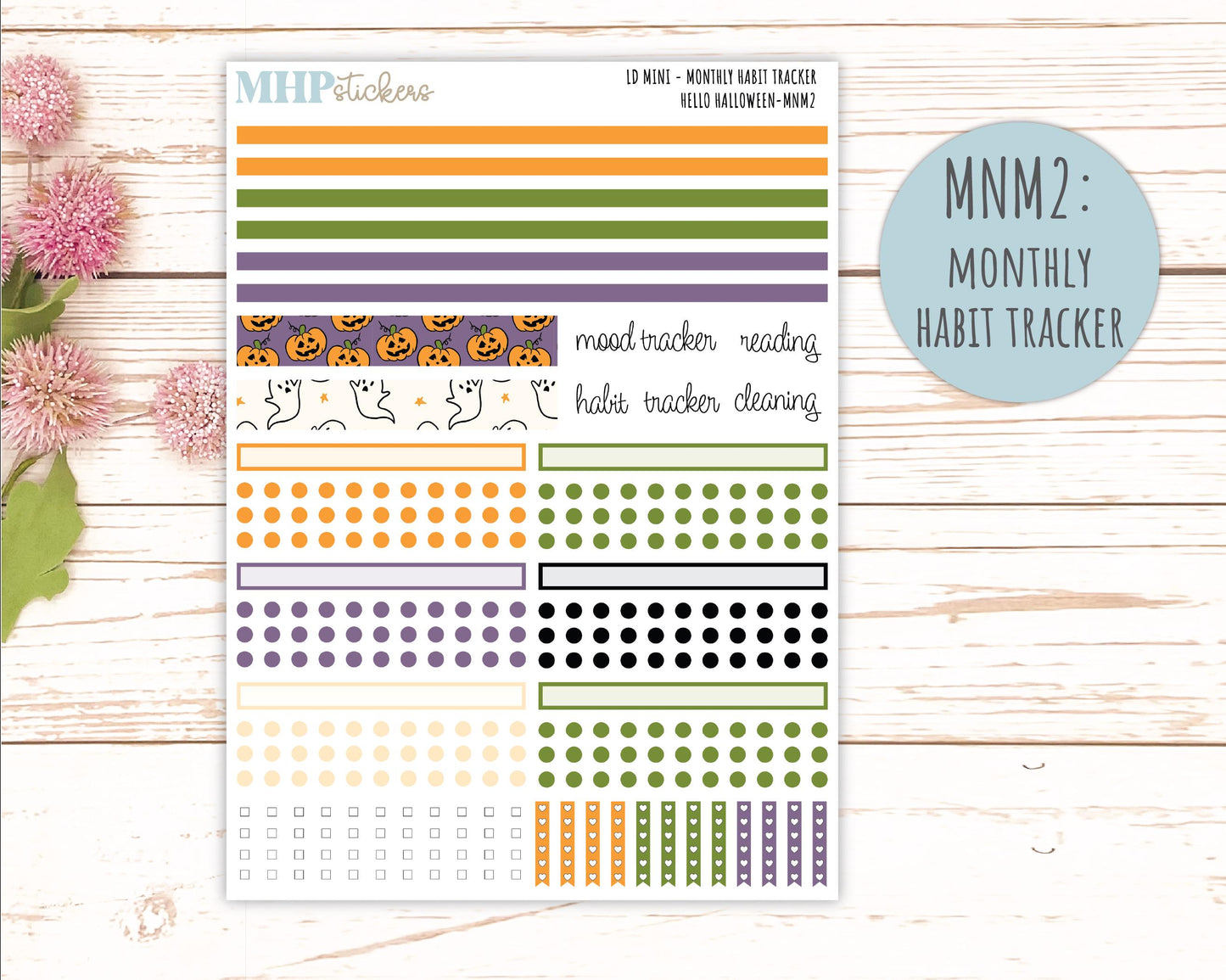 OCTOBER 2025 Stickers for MINI Horizontal & Vertical Laurel Denise Planners. "Hello Halloween" || MN