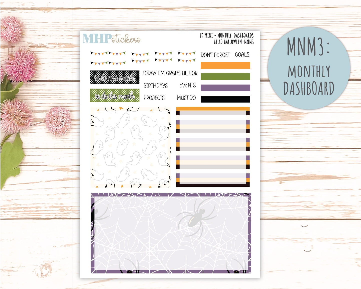 OCTOBER 2025 Stickers for MINI Horizontal & Vertical Laurel Denise Planners. "Hello Halloween" || MN