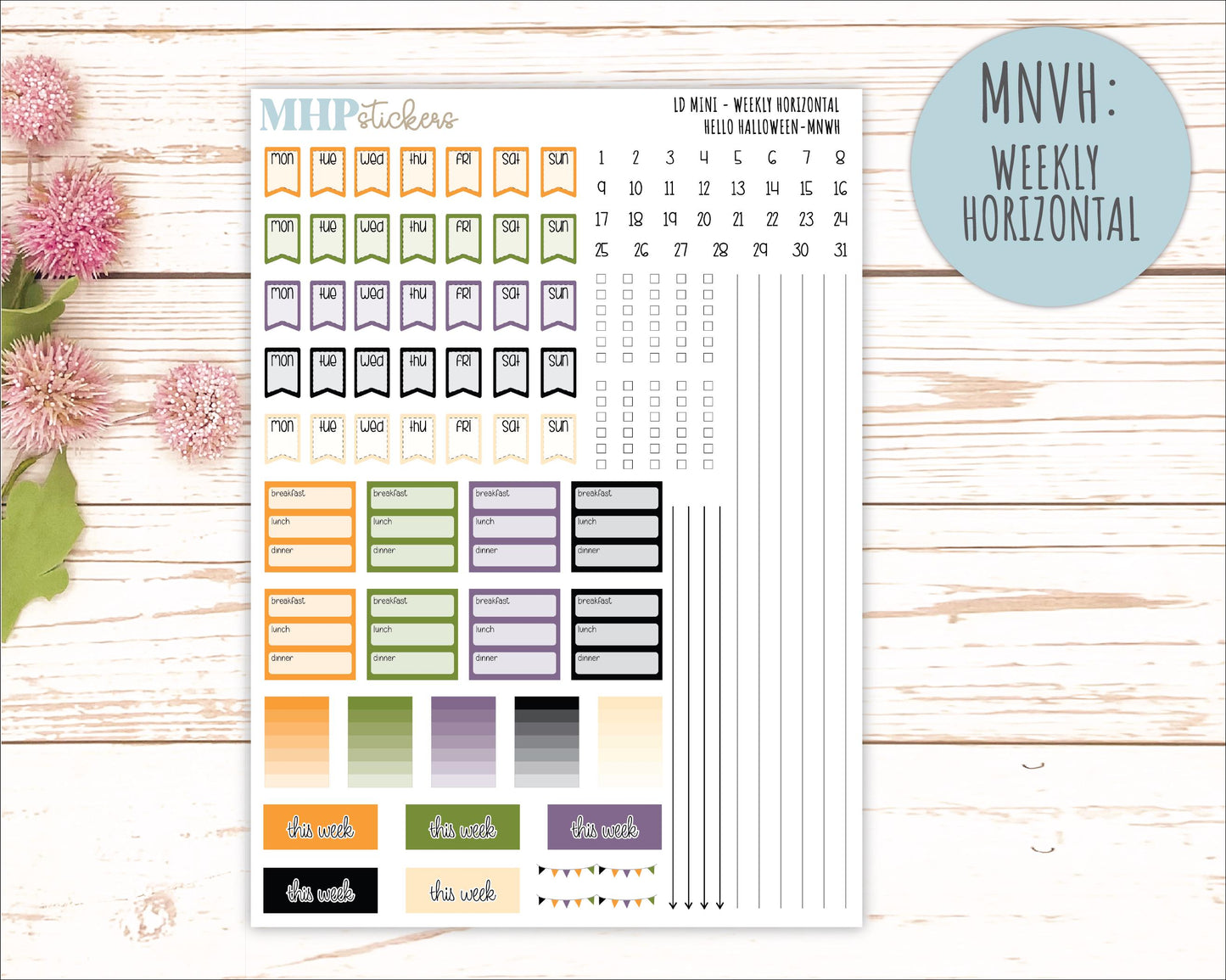 OCTOBER 2025 Stickers for MINI Horizontal & Vertical Laurel Denise Planners. "Hello Halloween" || MN