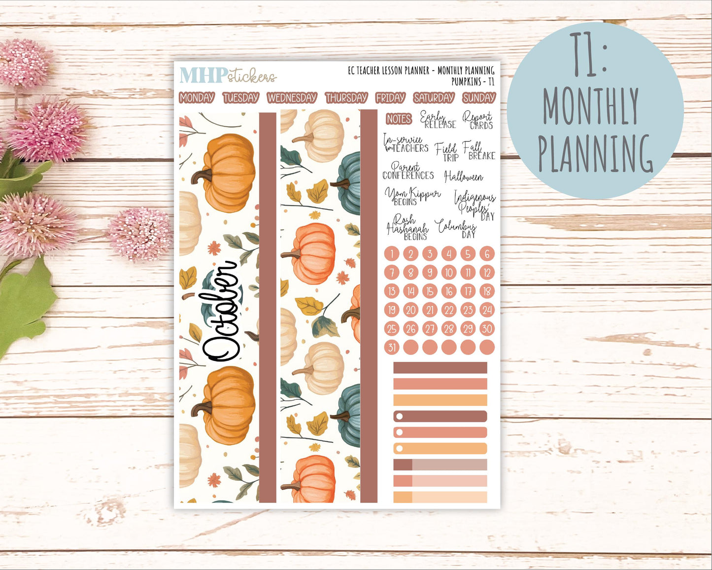 OCTOBER Stickers for EC Teacher Lesson Planner. 2025 Collection "Pumpkins" || ECT