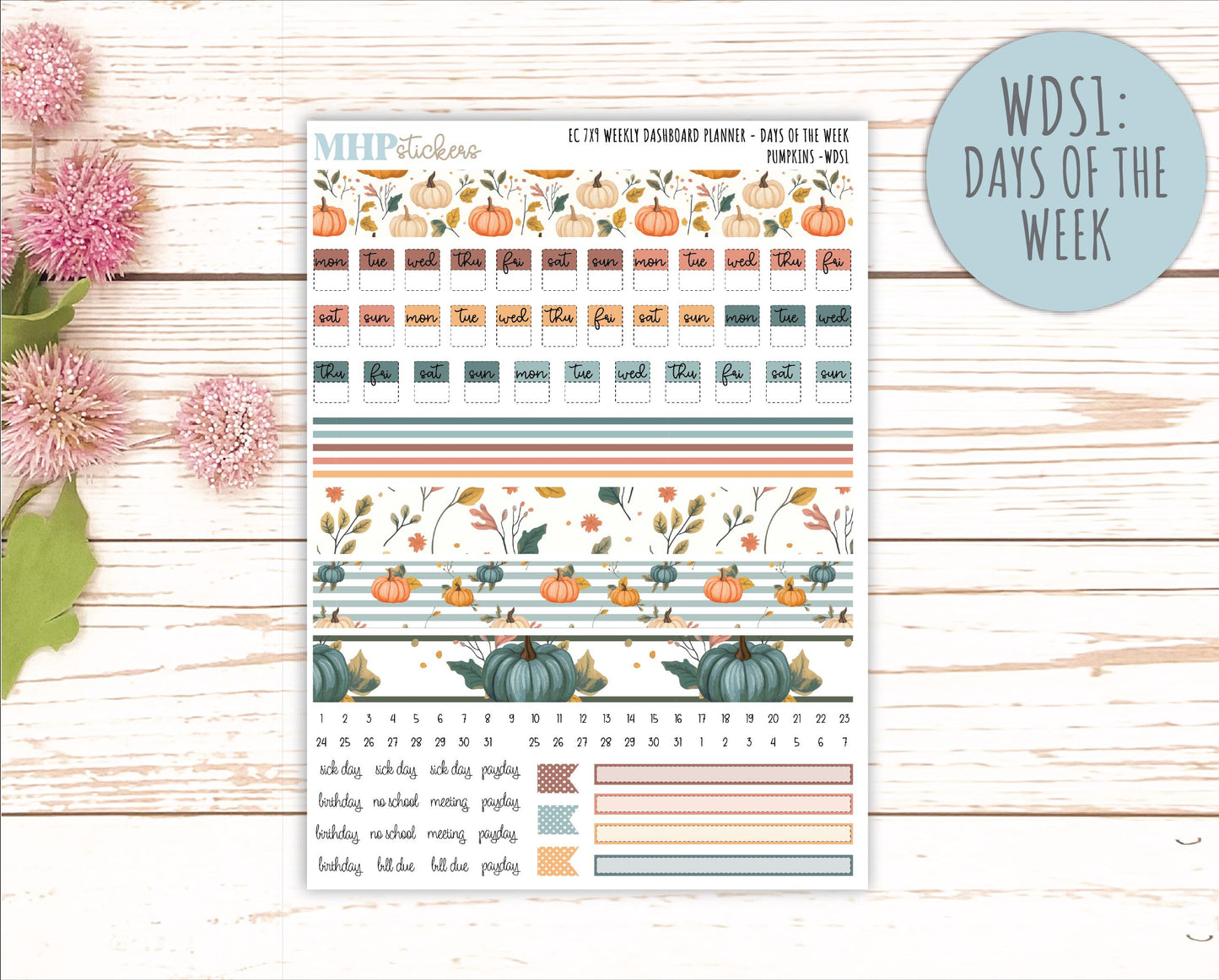 OCTOBER Weekly Dashboard Kit for 7x9 Erin Condren Planners. "Pumpkins" || ECWDS