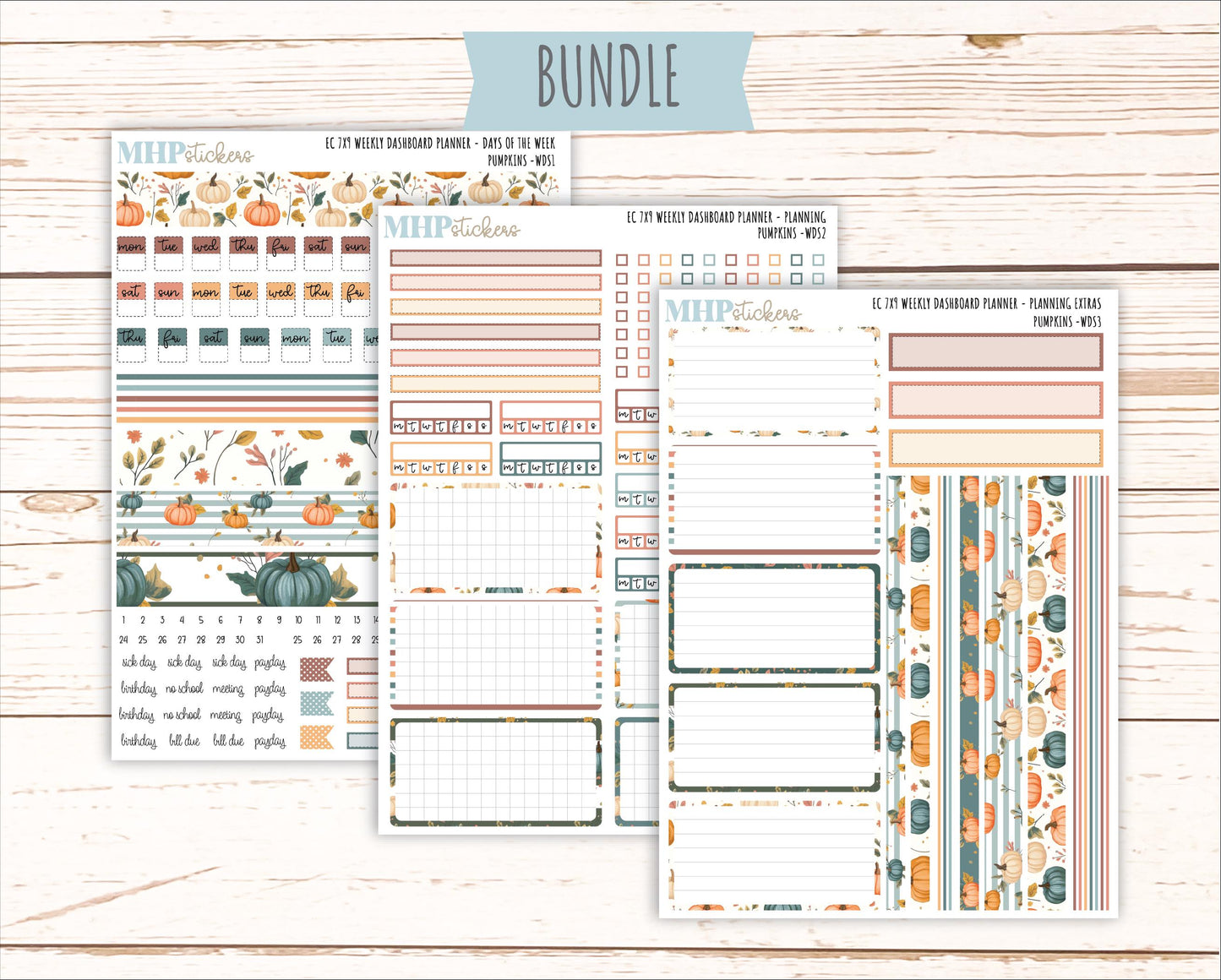 OCTOBER Weekly Dashboard Kit for 7x9 Erin Condren Planners. "Pumpkins" || ECWDS