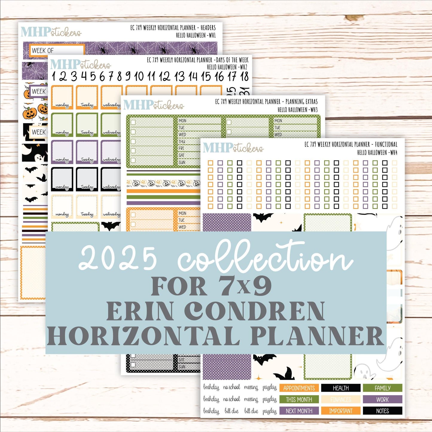OCTOBER Weekly Horizontal Planning Kit for 7x9 Erin Condren Planners. "Hello Halloween" || ECWH