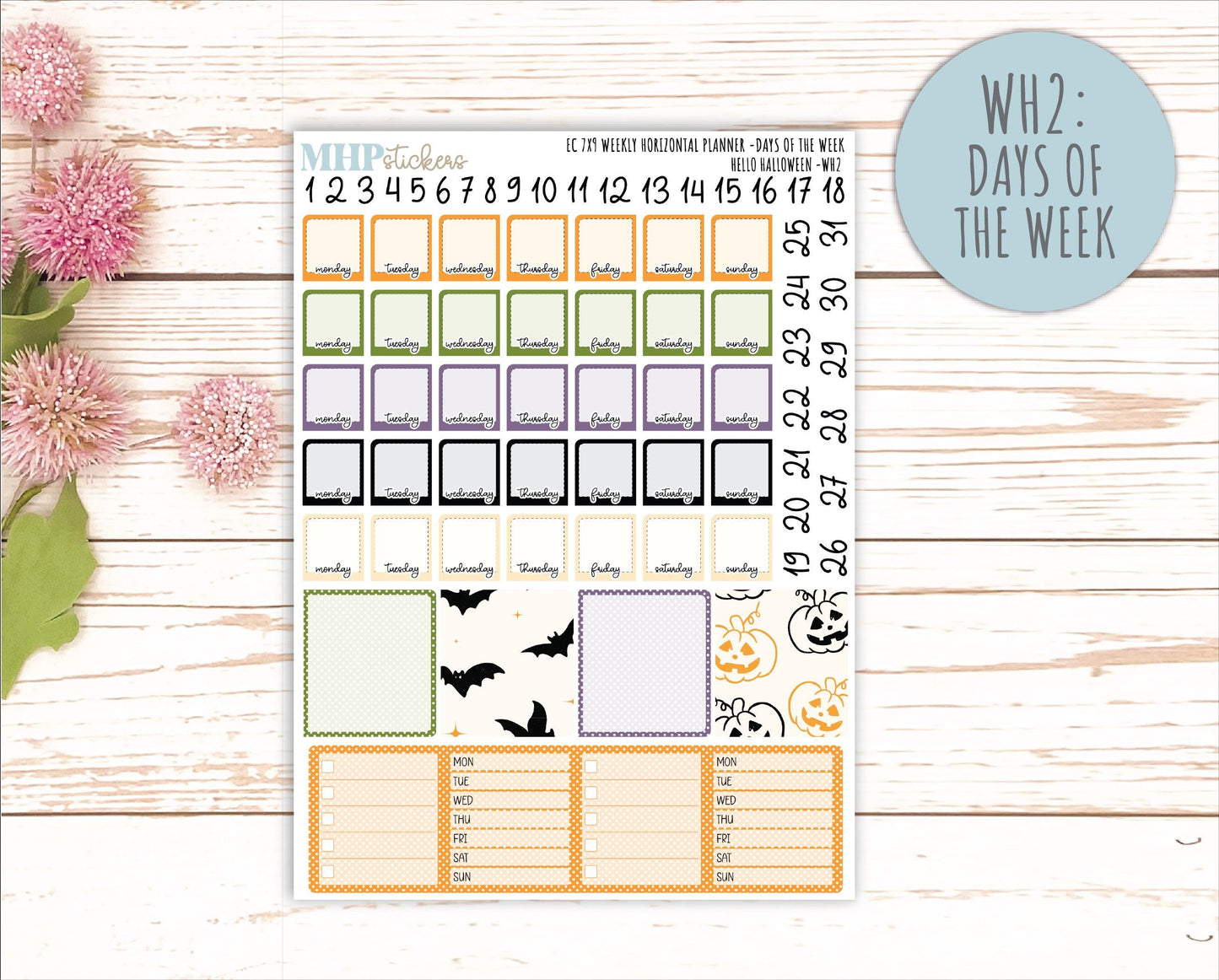 OCTOBER Weekly Horizontal Planning Kit for 7x9 Erin Condren Planners. "Hello Halloween" || ECWH