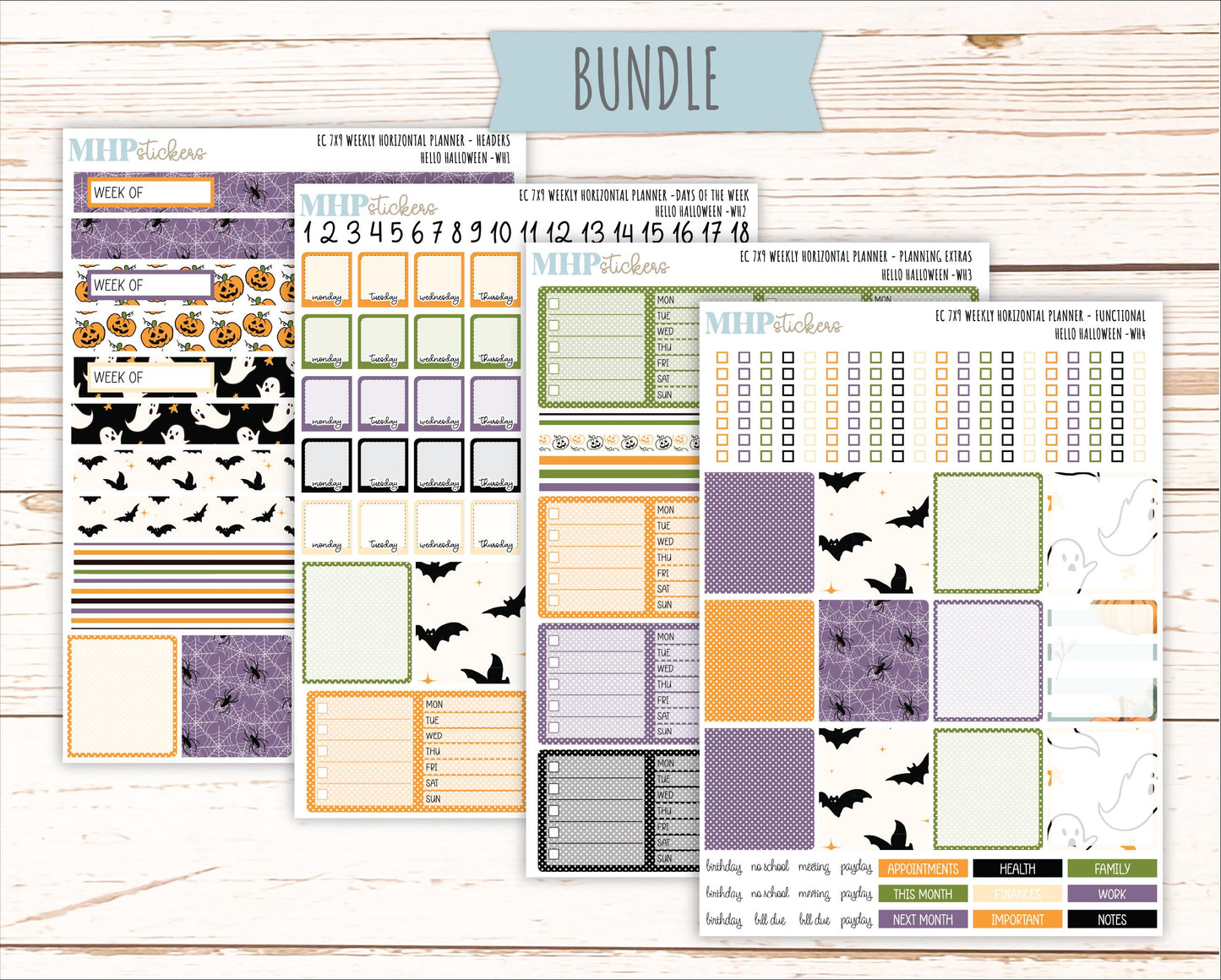 OCTOBER Weekly Horizontal Planning Kit for 7x9 Erin Condren Planners. "Hello Halloween" || ECWH