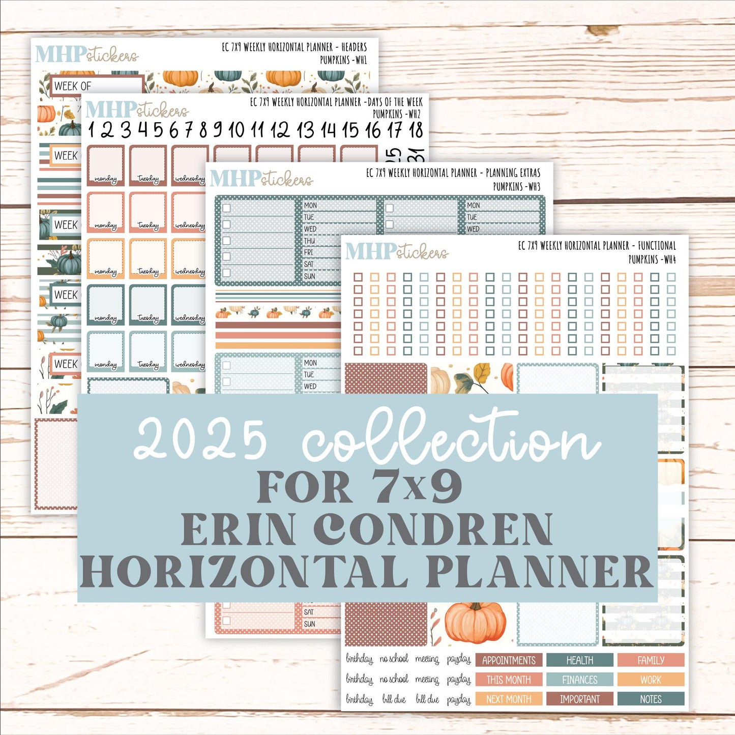 OCTOBER Weekly Horizontal Planning Kit for 7x9 Erin Condren Planners. "Pumpkins" || ECWH