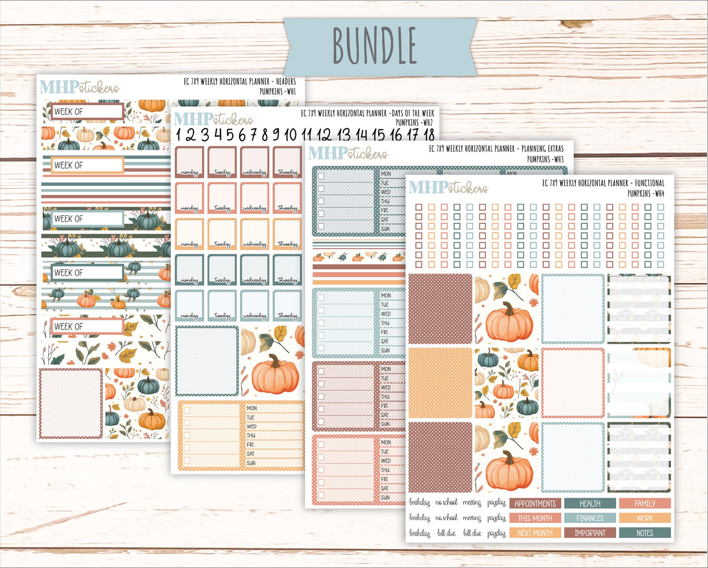 OCTOBER Weekly Horizontal Planning Kit for 7x9 Erin Condren Planners. "Pumpkins" || ECWH