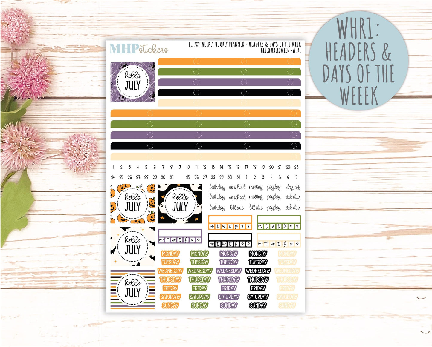 OCTOBER Weekly Hourly Planning Kits for 7x9 Erin Condren Planners. "Hello Halloween" || ECWHR