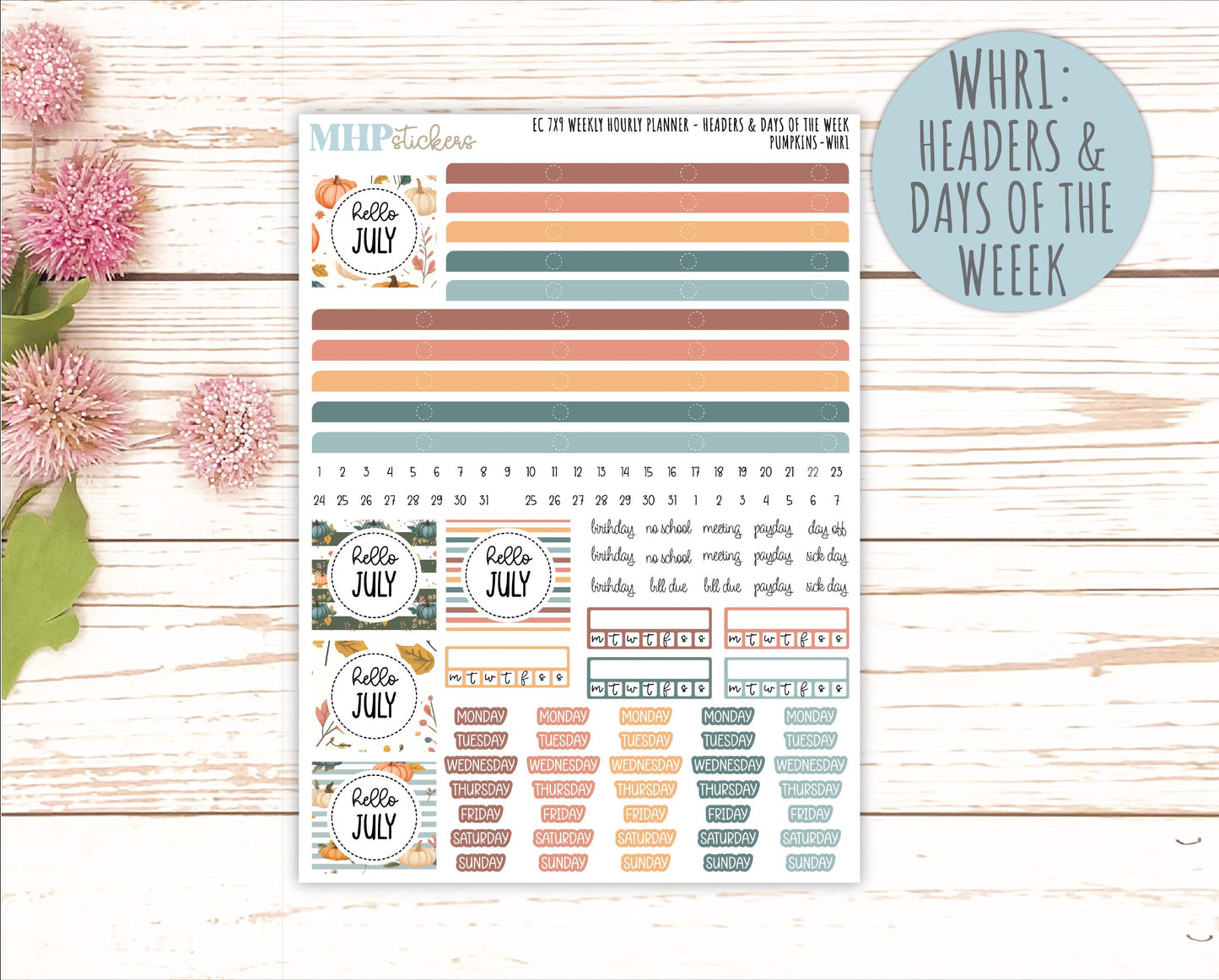OCTOBER Weekly Hourly Planning Kits for 7x9 Erin Condren Planners. "Pumpkins" || ECWHR