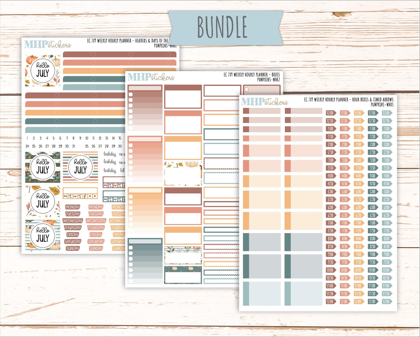 OCTOBER Weekly Hourly Planning Kits for 7x9 Erin Condren Planners. "Pumpkins" || ECWHR