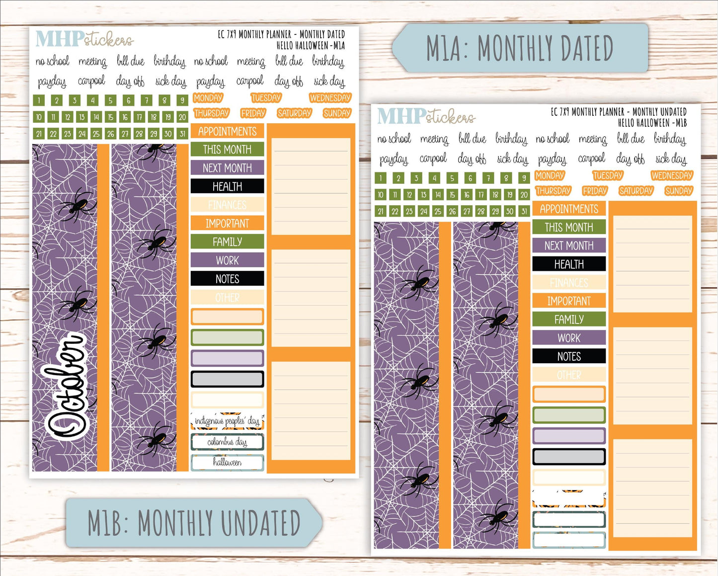 OCTOBER MONTHLY Kit for 7x9 Erin Condren Planners. 2025 Collection "Hello Halloween" || ECM