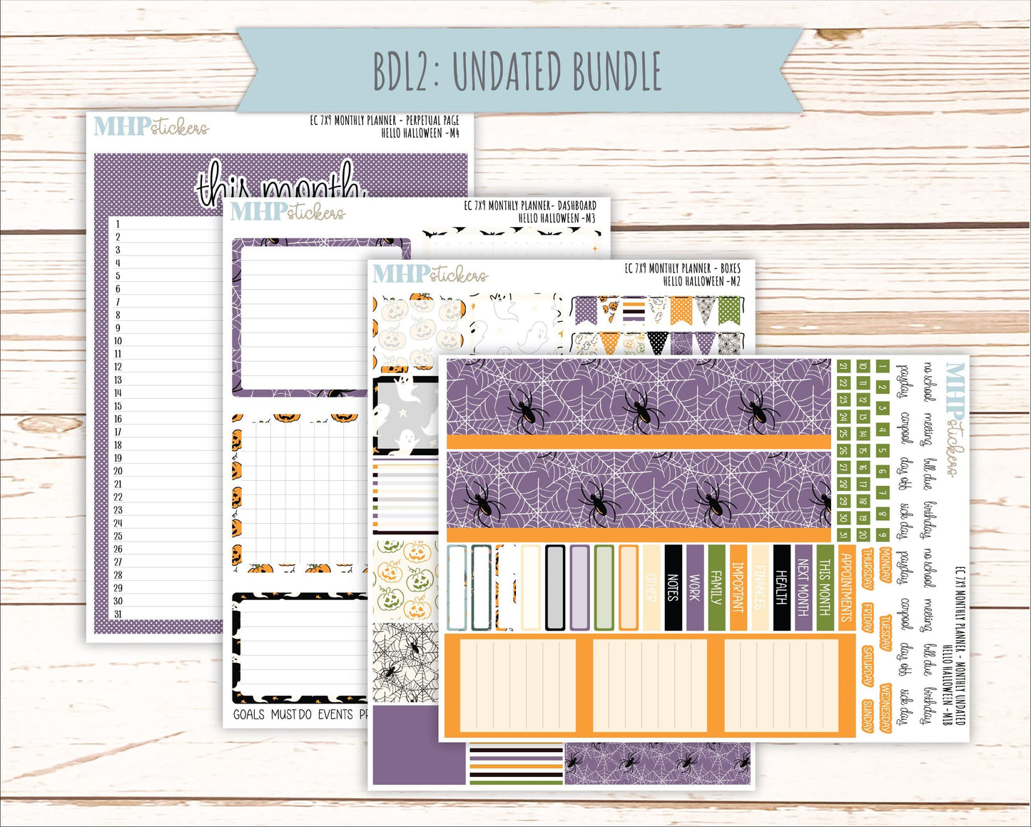 OCTOBER MONTHLY Kit for 7x9 Erin Condren Planners. 2025 Collection "Hello Halloween" || ECM