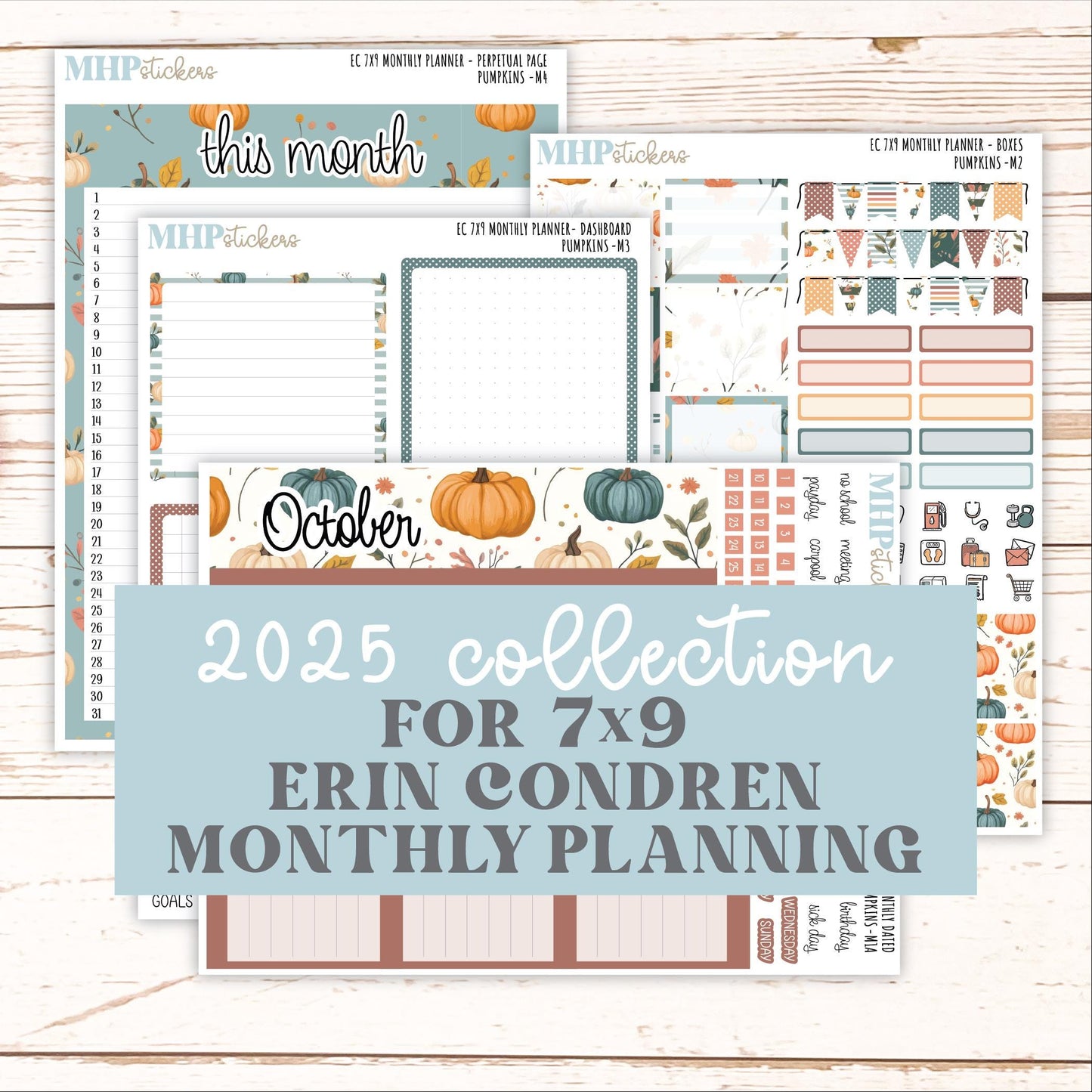OCTOBER MONTHLY Kit for 7x9 Erin Condren Planners. 2025 Collection "Pumpkins" || ECM