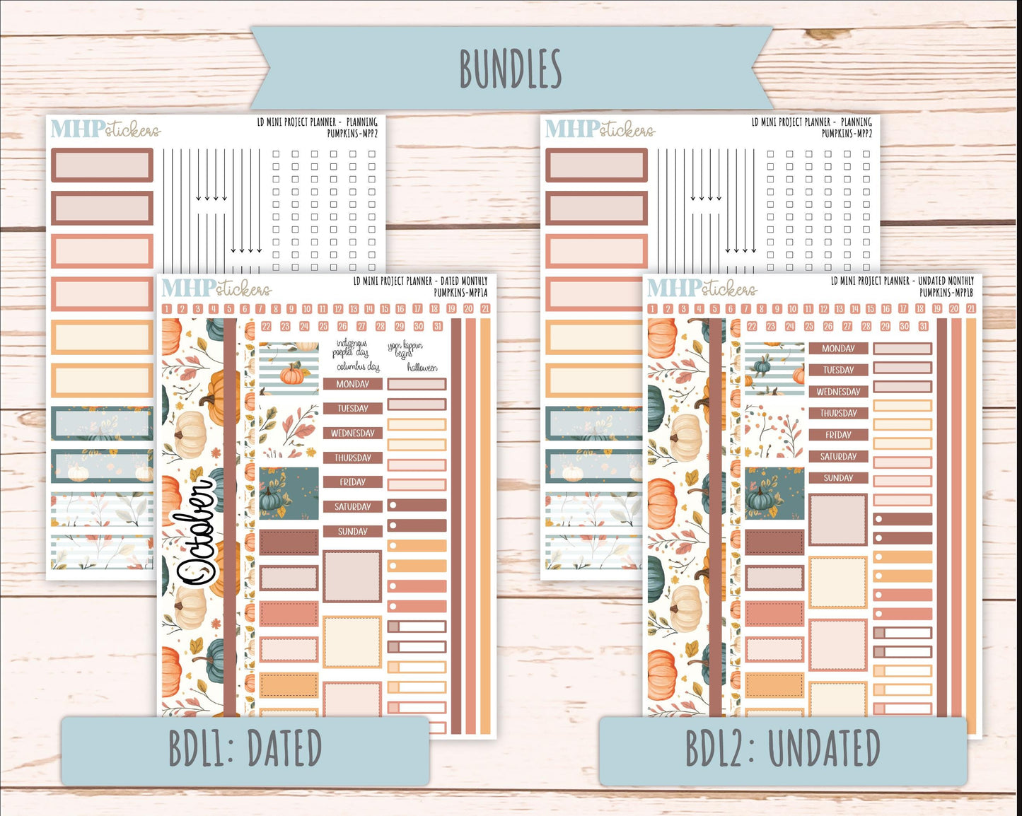 OCTOBER 2025 Stickers for LD Mini 4-Column Planner (Formerly Mini Project Planner) "Pumpkins" || MPP