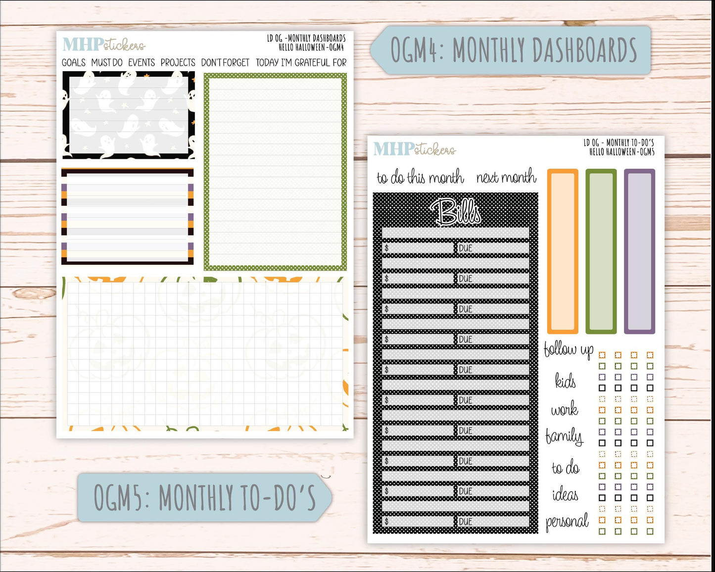 OCTOBER 2025 Stickers for Original Size Horizontal & Vertical Laurel Denise Planners. "Hello Halloween" || OG
