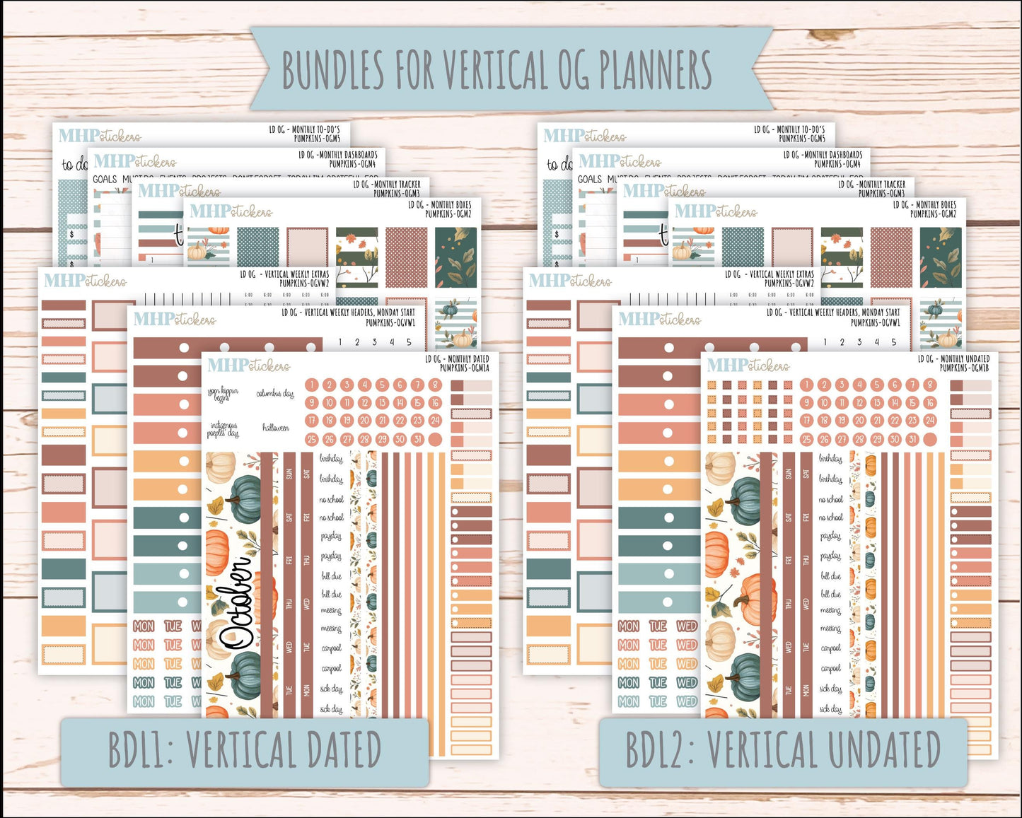 OCTOBER 2025 Stickers for Original Size Horizontal & Vertical Laurel Denise Planners. "Pumpkins" || OG