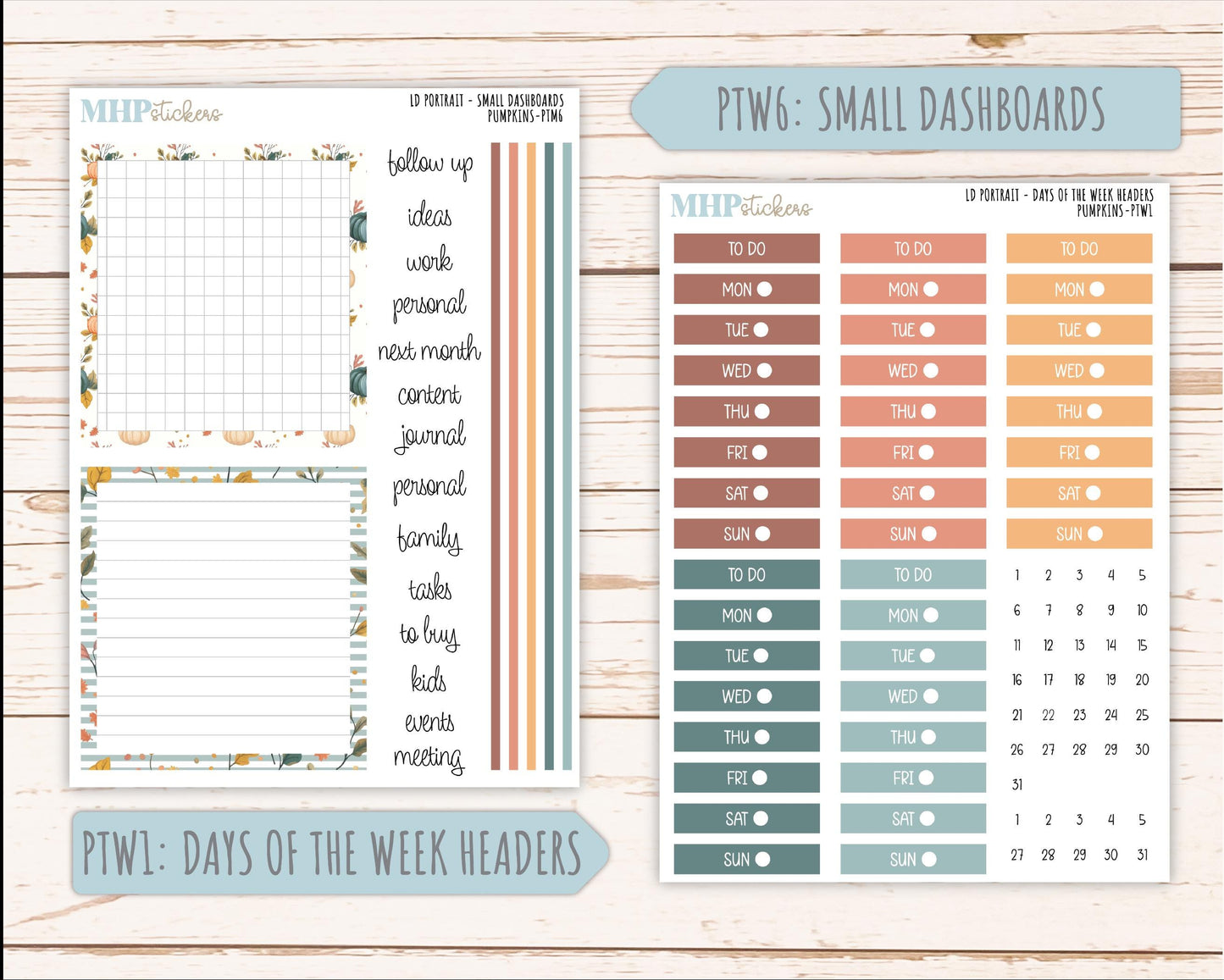 OCTOBER 2025 Stickers for Laurel Denise Portrait Planners. "Pumpkins || PT