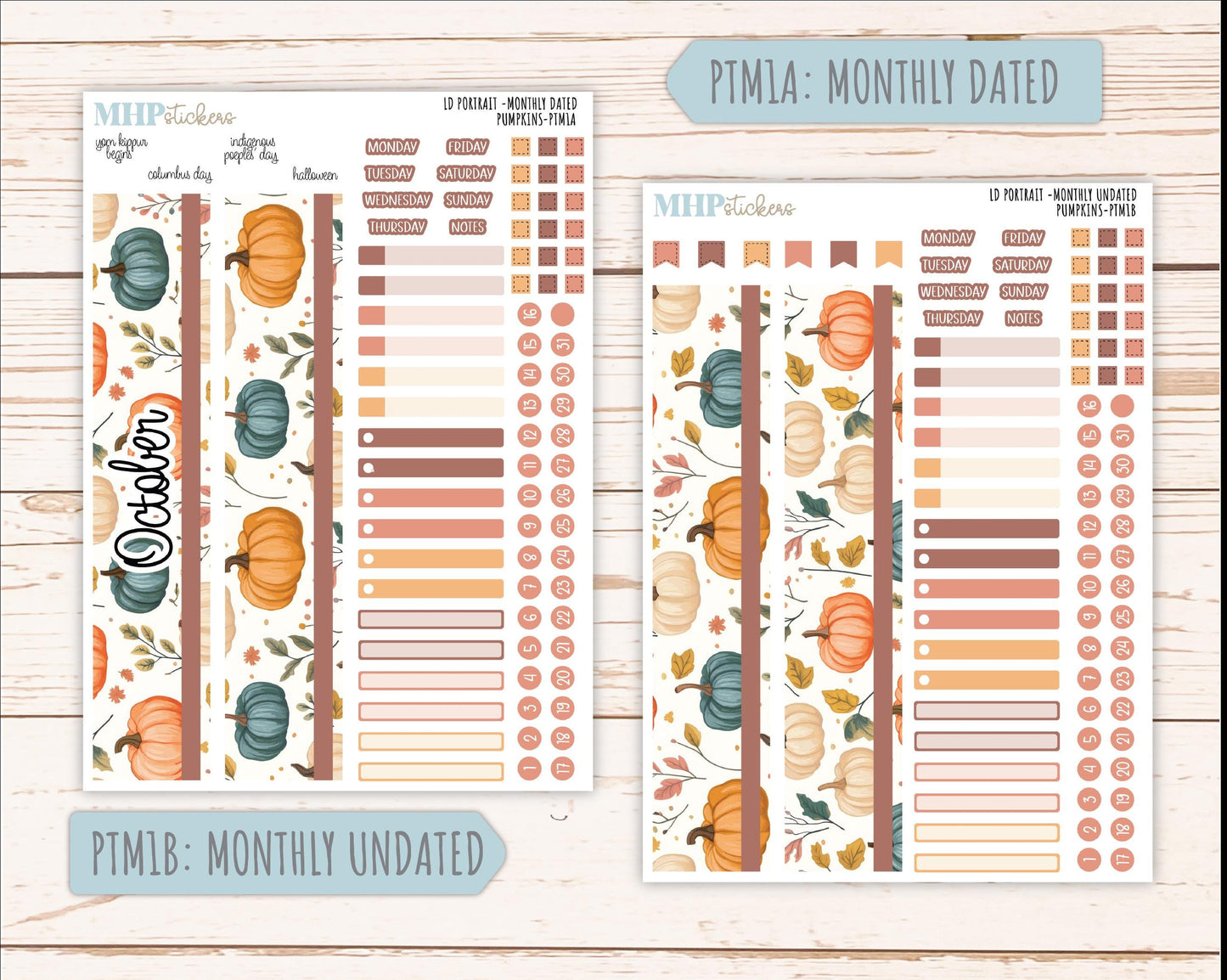 OCTOBER 2025 Stickers for Laurel Denise Portrait Planners. "Pumpkins || PT