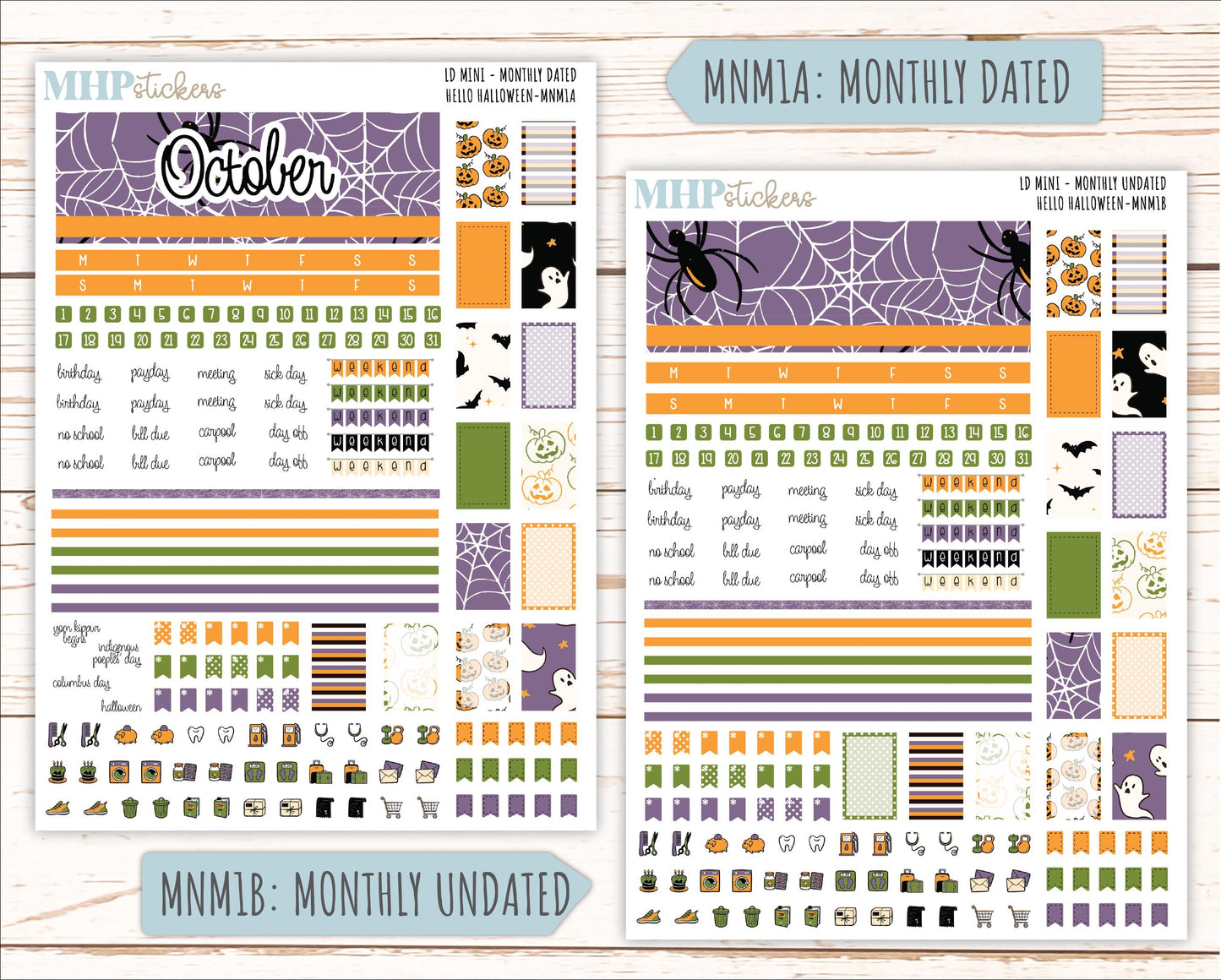 OCTOBER 2025 Stickers for MINI Horizontal & Vertical Laurel Denise Planners. "Hello Halloween" || MN