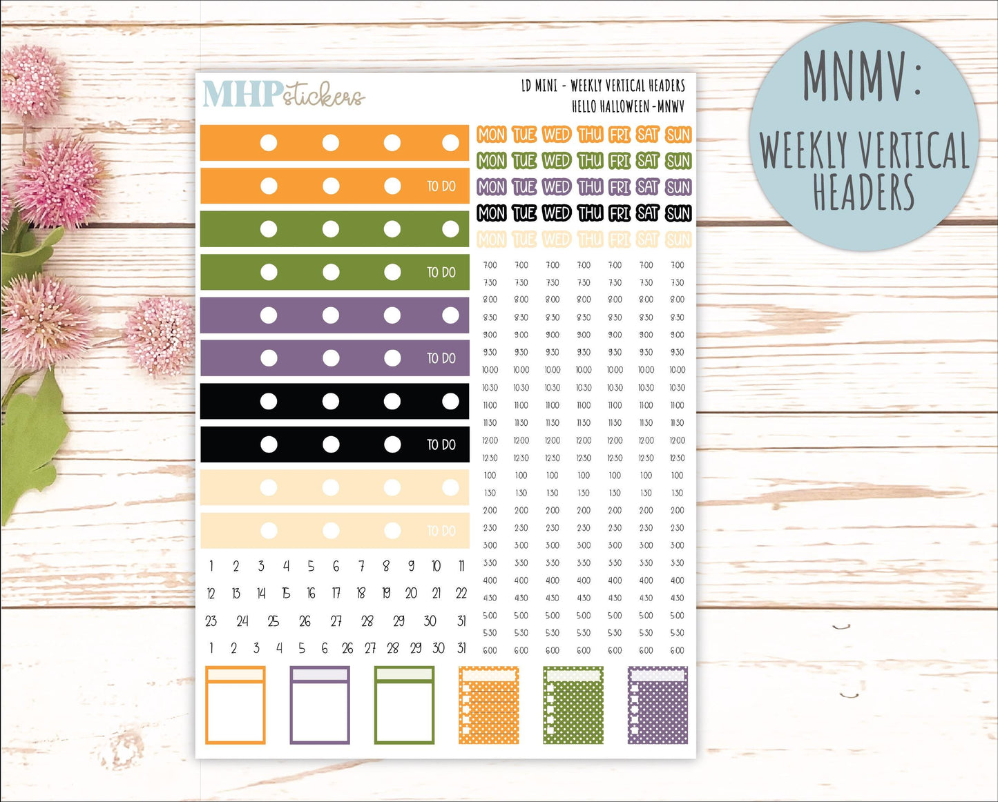 OCTOBER 2025 Stickers for MINI Horizontal & Vertical Laurel Denise Planners. "Hello Halloween" || MN