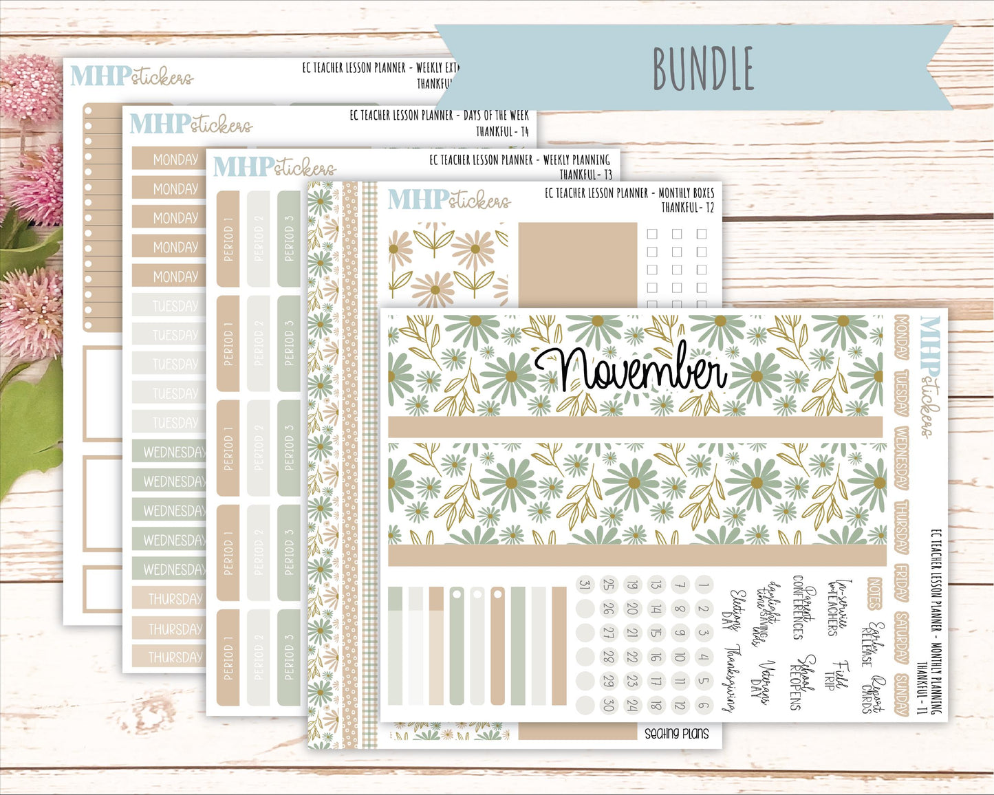 NOVEMBER Stickers for EC Teacher Lesson Planner. 2025 Collection "Wild Boho" || ECT