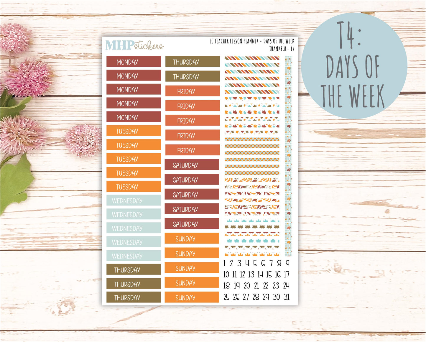 NOVEMBER Stickers for EC Teacher Lesson Planner. 2025 Collection "Thankful" || ECT