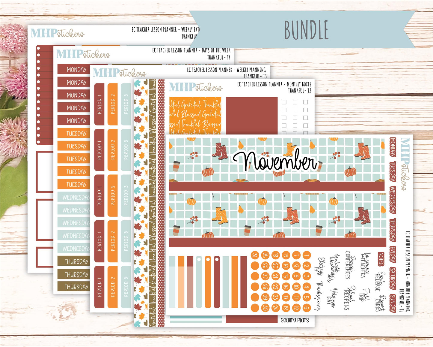 NOVEMBER Stickers for EC Teacher Lesson Planner. 2025 Collection "Thankful" || ECT