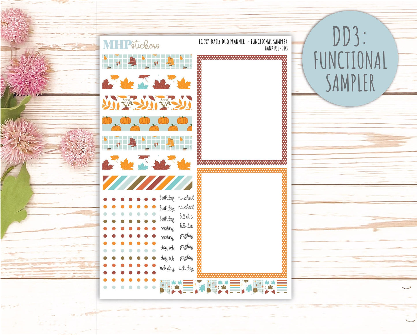 NOVEMBER Daily Duo Sticker Kit for 7x9 Erin Condren Planners. "Thankful" || ECDD