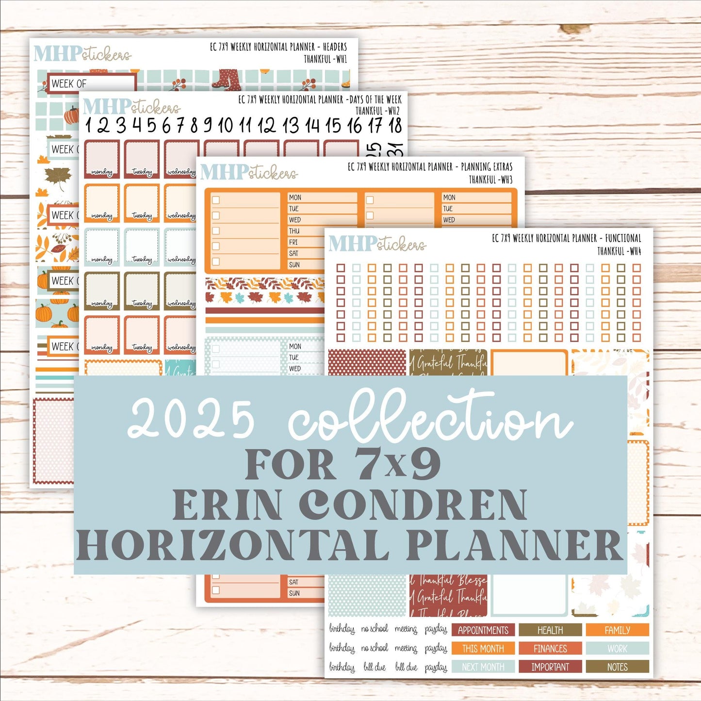 NOVEMBER Weekly Horizontal Planning Kit for 7x9 Erin Condren Planners. "Thankful" || ECWH
